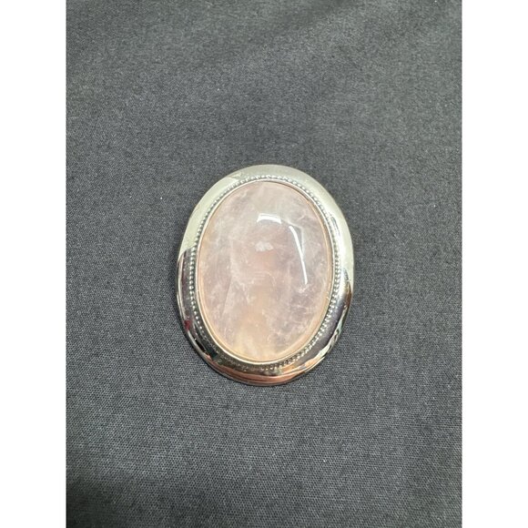 Vintage Oval Rose Quartz Silver Tone Brooch - Picture 2 of 5